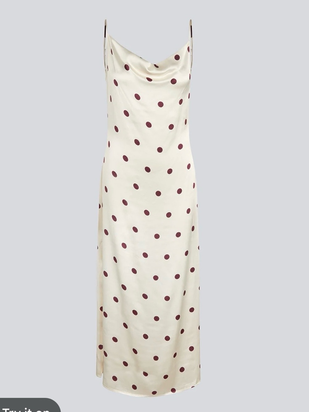 Ivory Satin Maxi Dress with Burgundy Polka Dots and Lace Details NWT size Large
